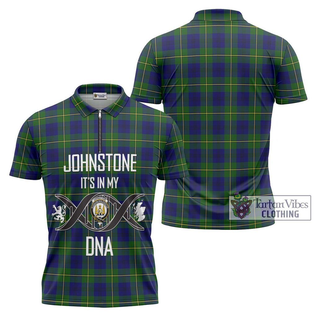 Johnstone Modern Tartan Zipper Polo Shirt with Family Crest DNA In Me Style Unisex - Tartanvibesclothing Shop