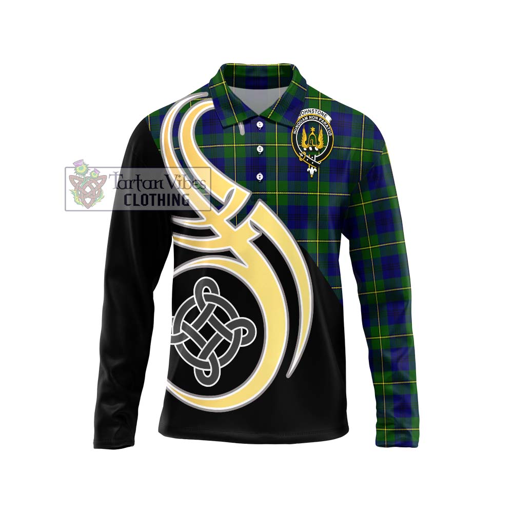 Johnstone Modern Tartan Long Sleeve Polo Shirt with Family Crest and Celtic Symbol Style Unisex - Tartan Vibes Clothing