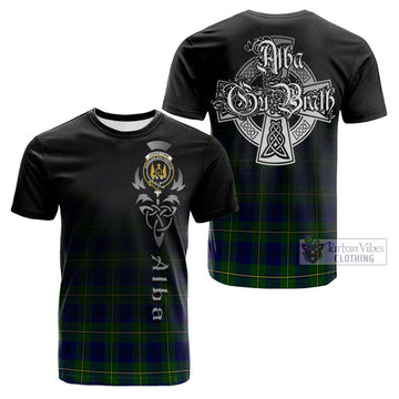 Johnstone Modern Tartan Cotton T-shirt Featuring Alba Gu Brath Family Crest Celtic Inspired