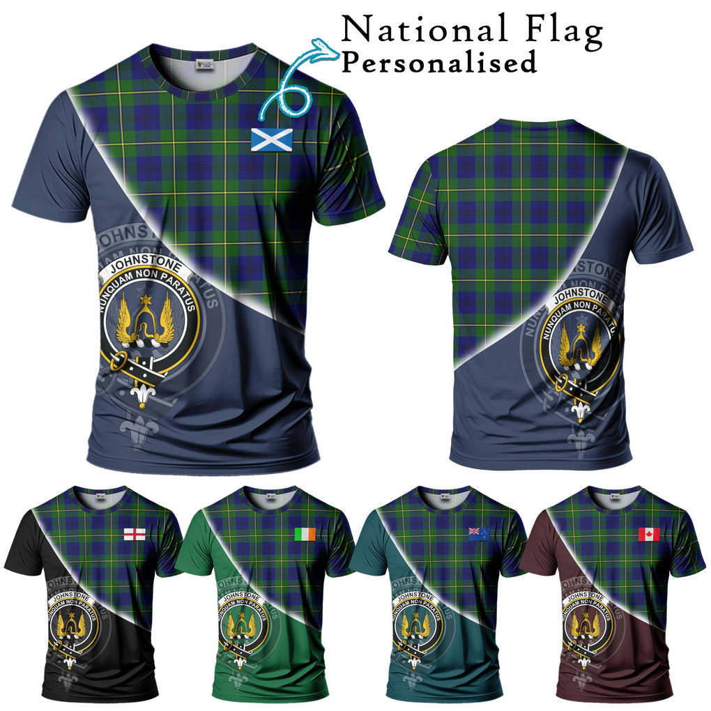 Johnstone Modern Tartan T-Shirt with Personalised National Flag and Family Crest Half Style Kid's Shirt - Tartanvibesclothing Shop