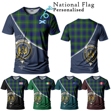 Johnstone Modern Tartan T-Shirt with Personalised National Flag and Family Crest Half Style