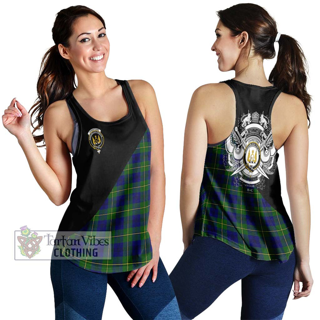 Johnstone Modern Tartan Women's Racerback Tanks with Family Crest and Military Logo Style 4XL - Tartanvibesclothing Shop