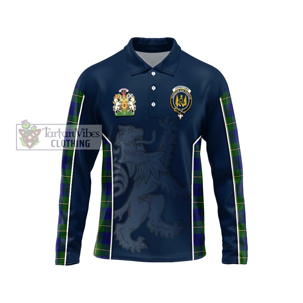 Johnstone Modern Tartan Long Sleeve Polo Shirt with Family Crest and Lion Rampant Vibes Sport Style Unisex - Tartan Vibes Clothing