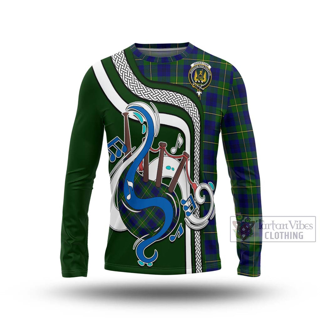 Tartan Vibes Clothing Johnstone Modern Tartan Long Sleeve T-Shirt with Epic Bagpipe Style