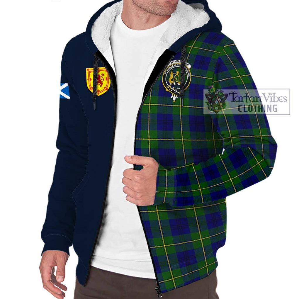 Tartan Vibes Clothing Johnstone Modern Tartan Sherpa Hoodie with Scottish Lion Royal Arm Half Style