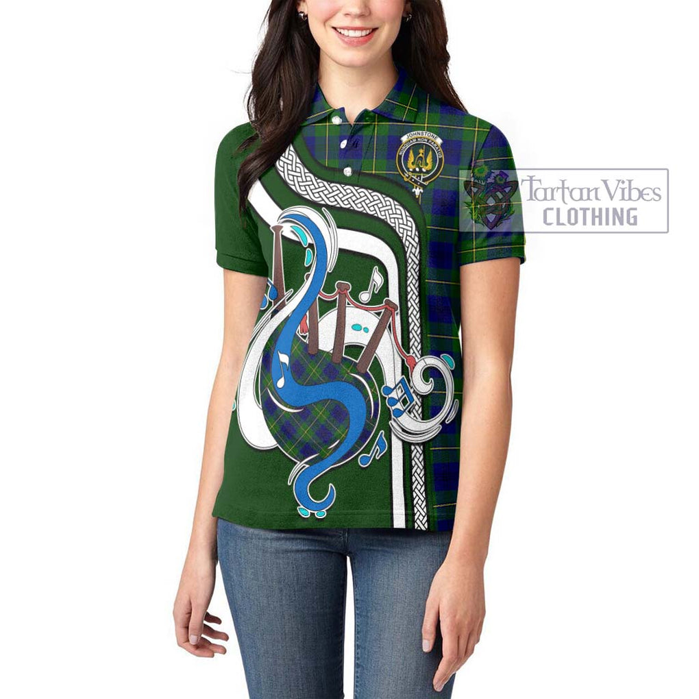 Johnstone Modern Tartan Women's Polo Shirt with Epic Bagpipe Style - Tartanvibesclothing Shop