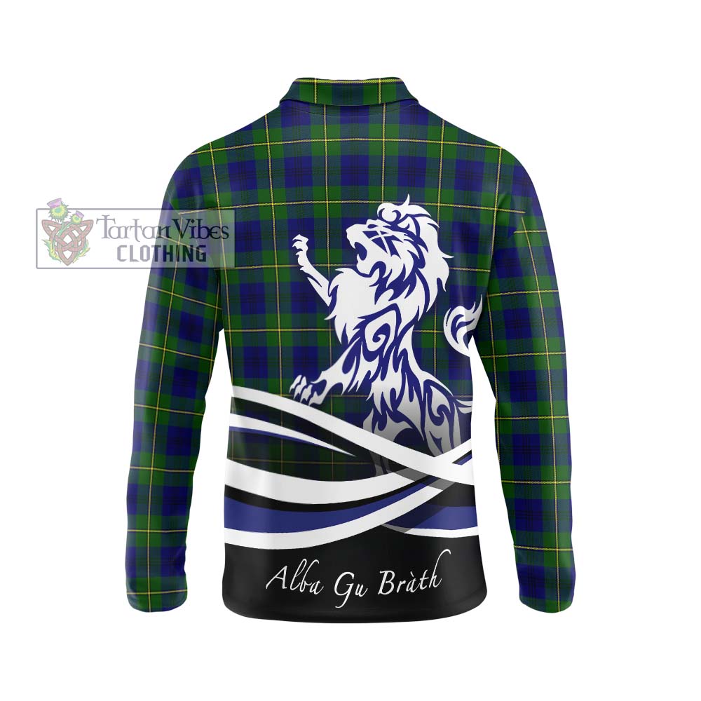 Johnstone Modern Tartan Long Sleeve Polo Shirt with Alba Gu Brath Regal Lion Emblem - Tartanvibesclothing Shop