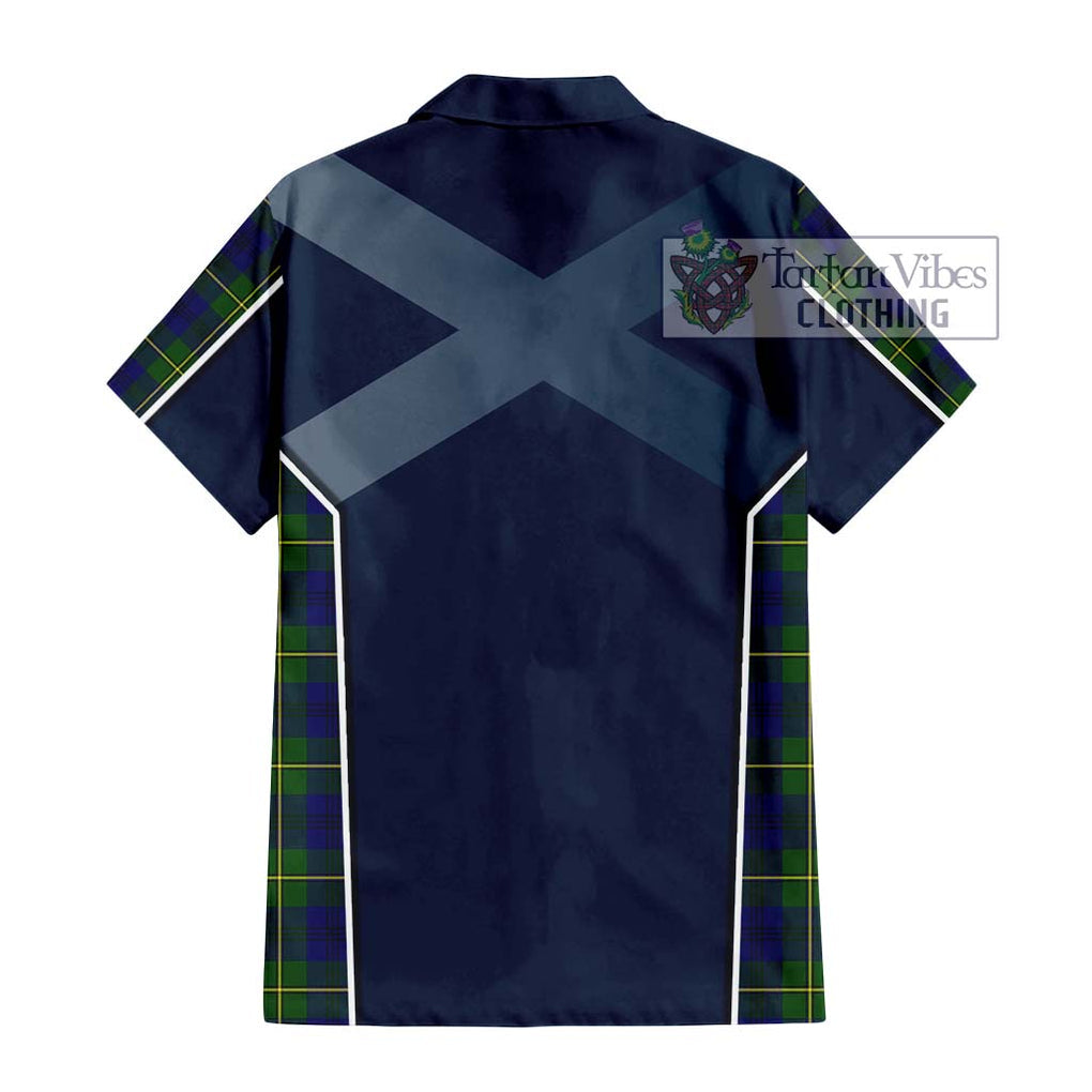 Johnstone Modern Tartan Short Sleeve Button Shirt with Family Crest and Lion Rampant Vibes Sport Style - Tartan Vibes Clothing