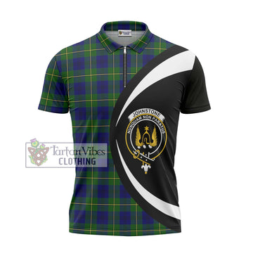 Johnstone Modern Tartan Zipper Polo Shirt with Family Crest Circle Style