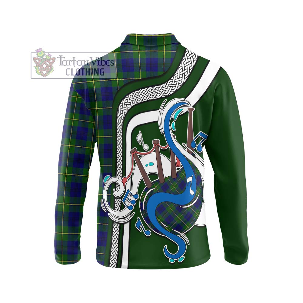 Tartan Vibes Clothing Johnstone Modern Tartan Long Sleeve Polo Shirt with Epic Bagpipe Style