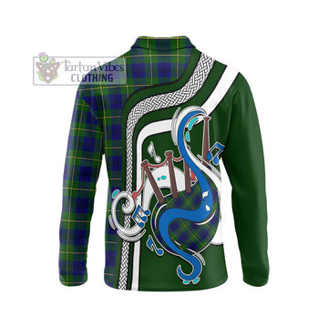 Johnstone Modern Tartan Long Sleeve Polo Shirt with Epic Bagpipe Style