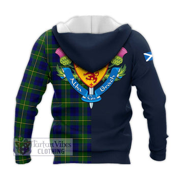 Johnstone Modern Tartan Knitted Hoodie Alba with Scottish Lion Royal Arm Half Style