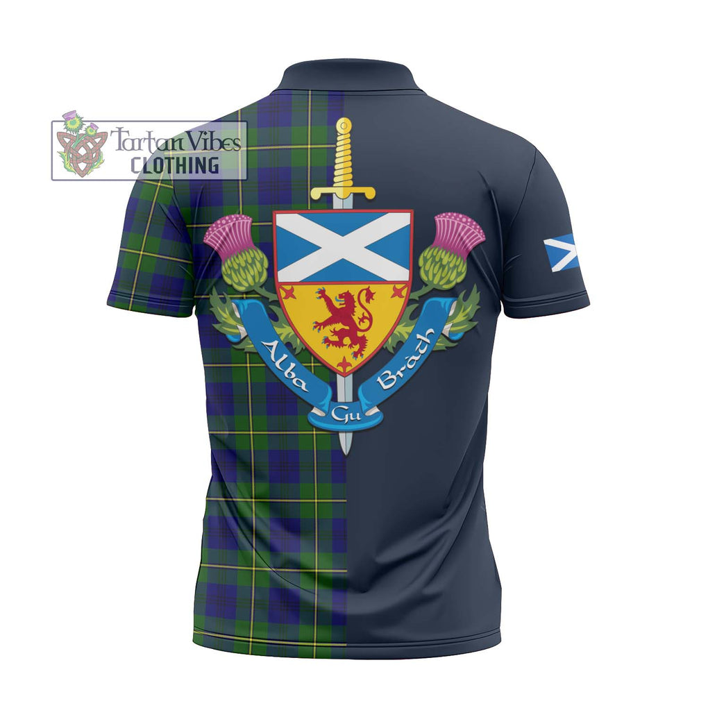 Tartan Vibes Clothing Johnstone Modern Tartan Zipper Polo Shirt with Scottish Lion Royal Arm Half Style