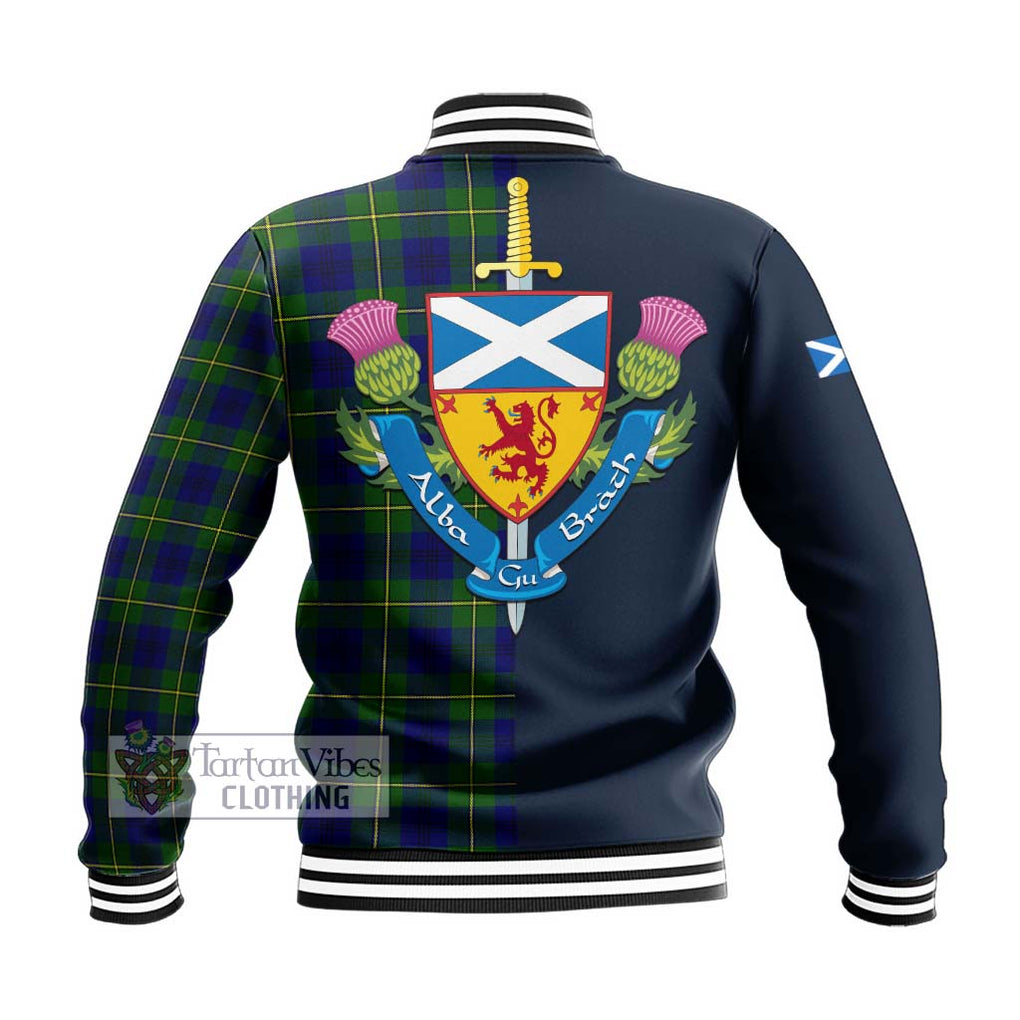 Tartan Vibes Clothing Johnstone Modern Tartan Baseball Jacket with Scottish Lion Royal Arm Half Style