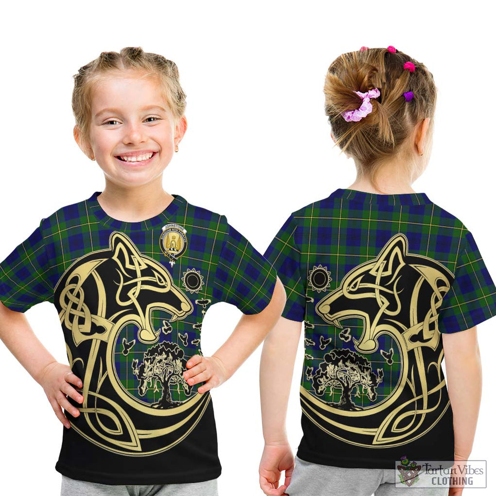 Johnstone Modern Tartan Kid T-Shirt with Family Crest Celtic Wolf Style - Tartan Vibes Clothing