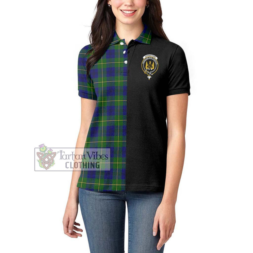 Johnstone Modern Tartan Women's Polo Shirt with Family Crest and Half Of Me Style - Tartanvibesclothing Shop