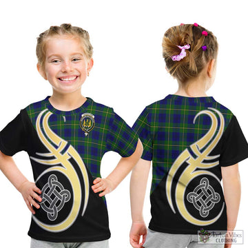 Johnstone Modern Tartan Kid T-Shirt with Family Crest and Celtic Symbol Style