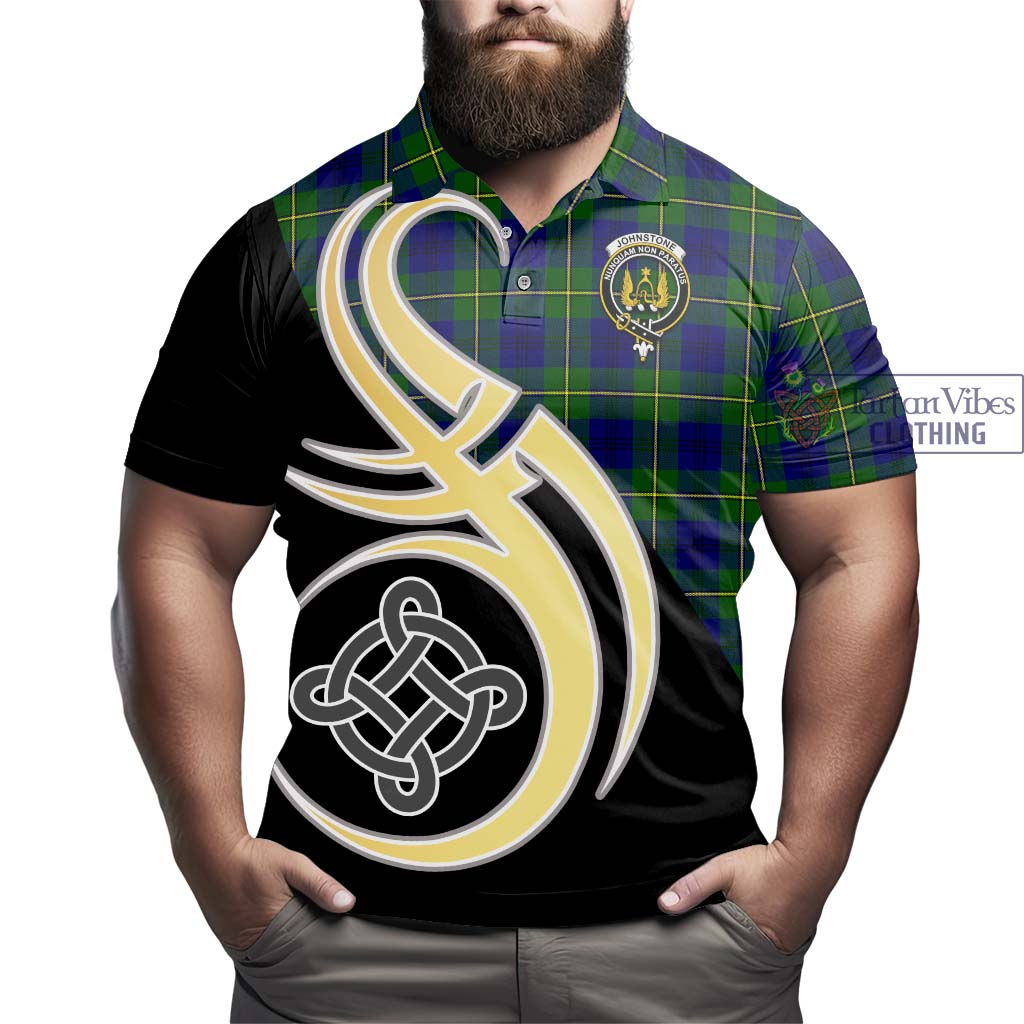 Johnstone Modern Tartan Polo Shirt with Family Crest and Celtic Symbol Style - Tartan Vibes Clothing