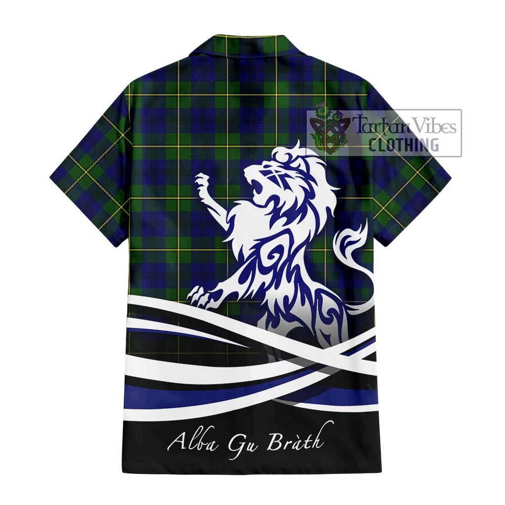 Johnstone Modern Tartan Short Sleeve Button Shirt with Alba Gu Brath Regal Lion Emblem - Tartanvibesclothing Shop