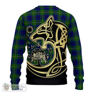 Johnstone Modern Tartan Ugly Sweater with Family Crest Celtic Wolf Style