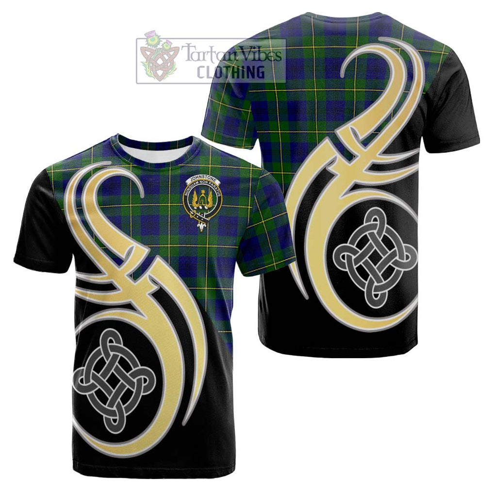 Tartan Vibes Clothing Johnstone Modern Tartan Cotton T-shirt with Family Crest and Celtic Symbol Style