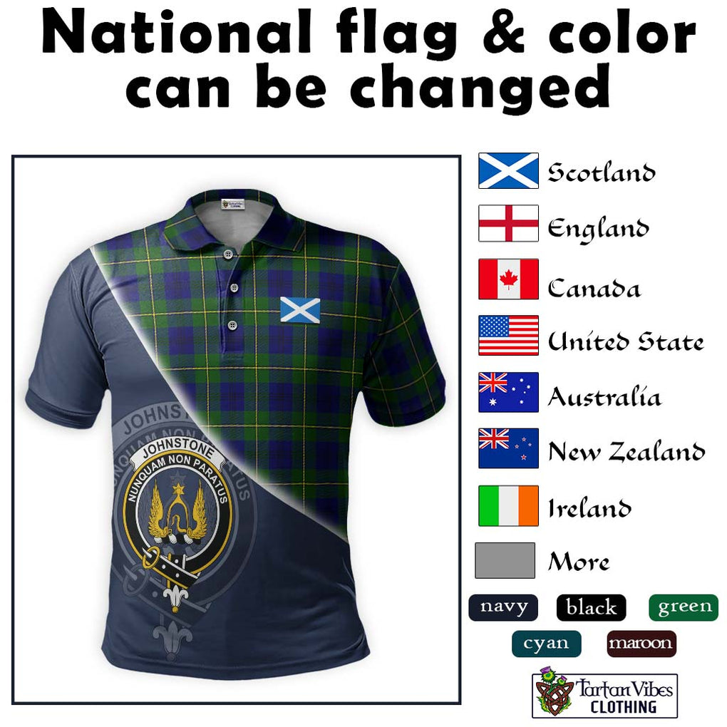 Johnstone Modern Tartan Polo Shirt with Personalised National Flag and Family Crest Half Style - Tartanvibesclothing Shop