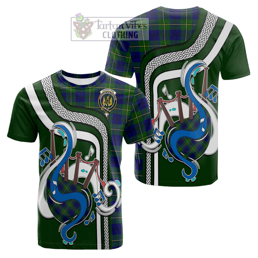 Tartan Vibes Clothing Johnstone Modern Tartan Cotton T-shirt with Epic Bagpipe Style