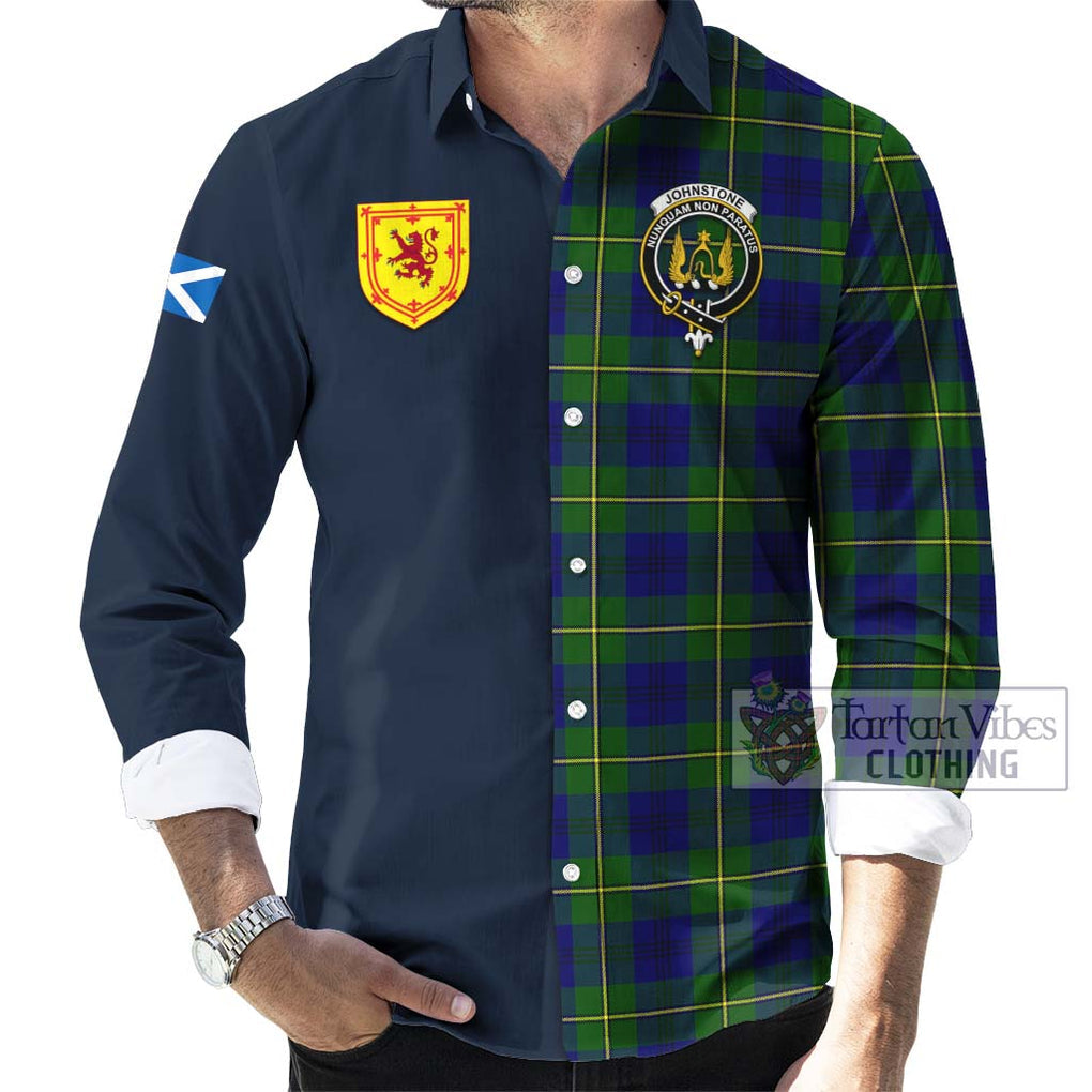 Tartan Vibes Clothing Johnstone Modern Tartan Long Sleeve Button Shirt with Scottish Lion Royal Arm Half Style