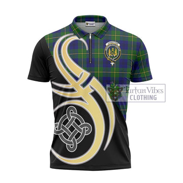 Johnstone Modern Tartan Zipper Polo Shirt with Family Crest and Celtic Symbol Style