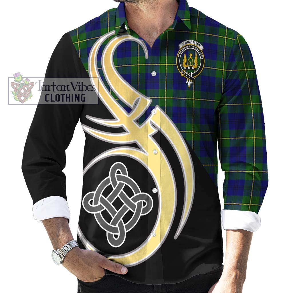 Johnstone Modern Tartan Long Sleeve Button Shirt with Family Crest and Celtic Symbol Style - Tartan Vibes Clothing