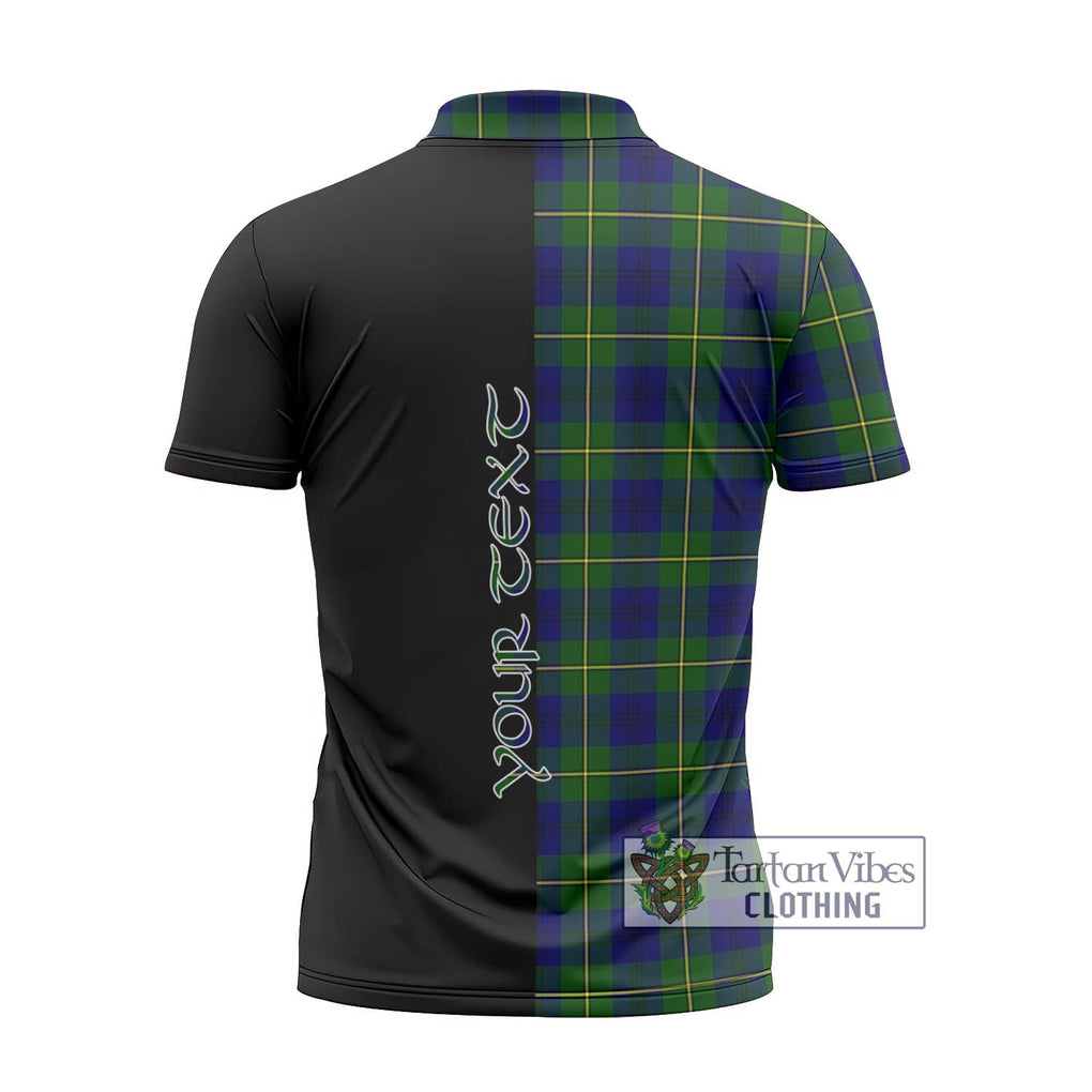 Johnstone Modern Tartan Zipper Polo Shirt with Family Crest and Half Of Me Style - Tartanvibesclothing Shop