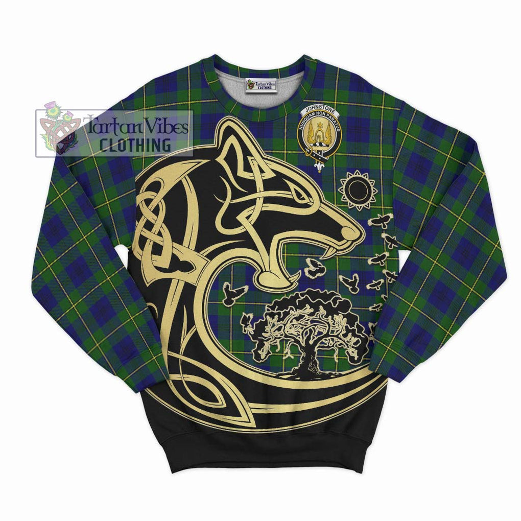 Johnstone Modern Tartan Sweatshirt with Family Crest Celtic Wolf Style - Tartan Vibes Clothing