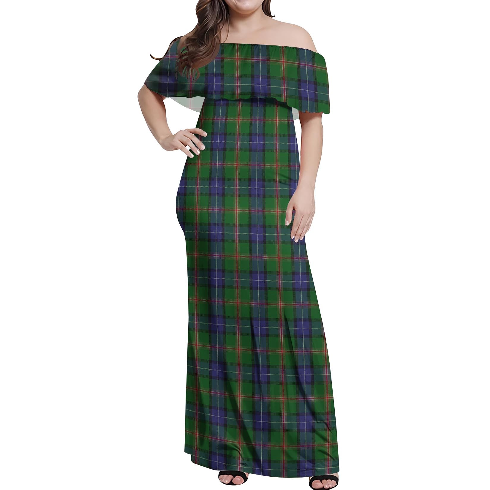 Jones Tartan Off Shoulder Long Dress Women's Dress - Tartanvibesclothing