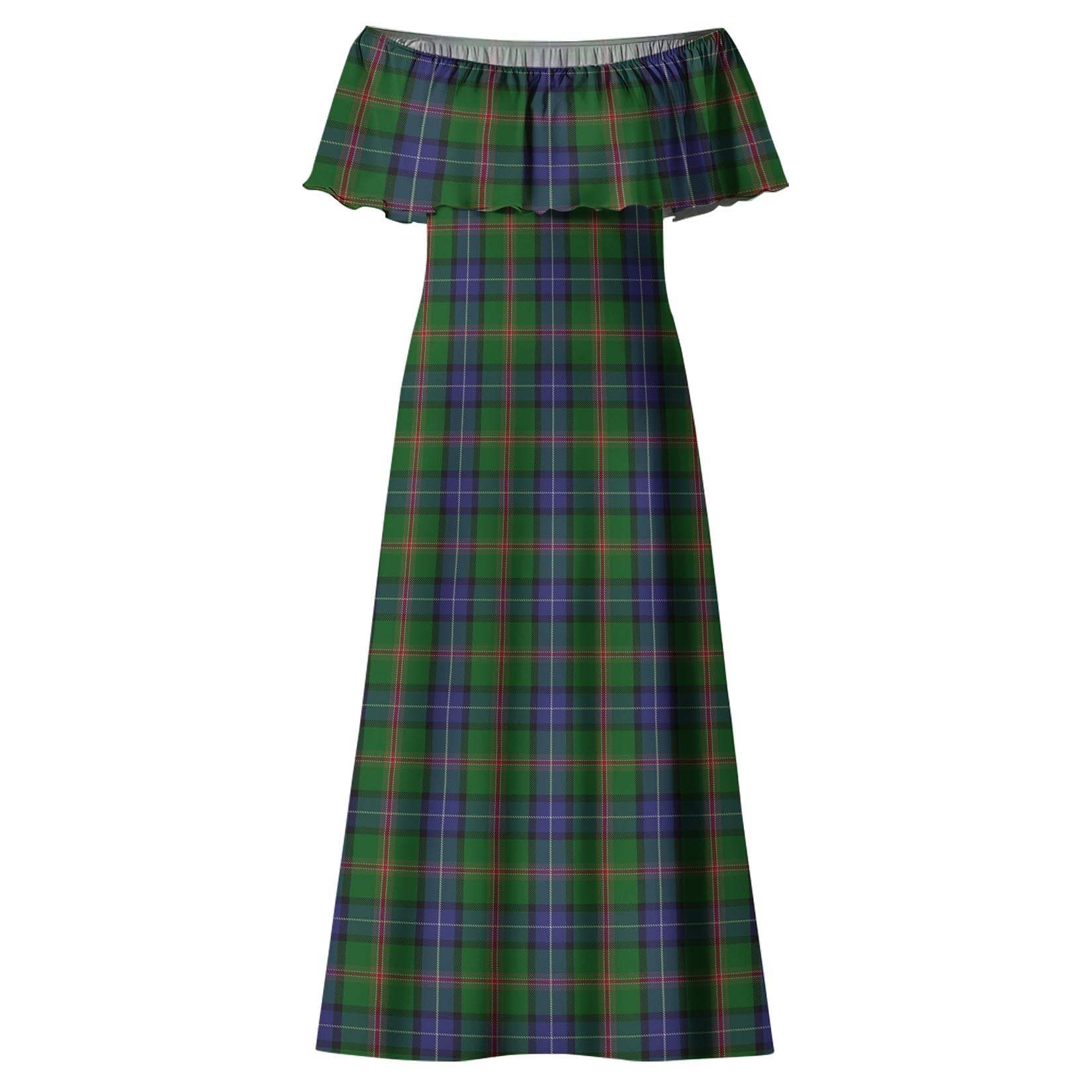 Jones Tartan Off Shoulder Long Dress - Tartanvibesclothing