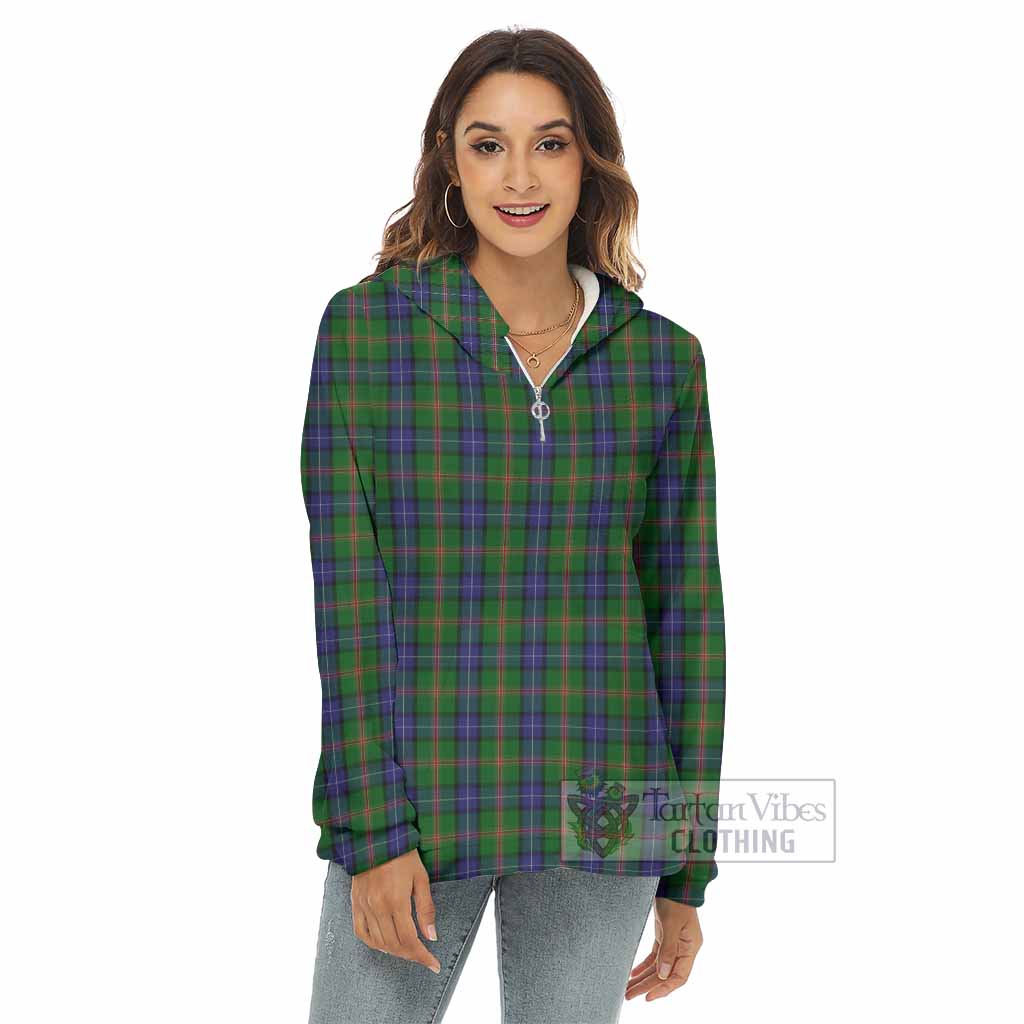 Tartan Vibes Clothing Jones Tartan Women's Borg  Half Zip Fleece Hoodie