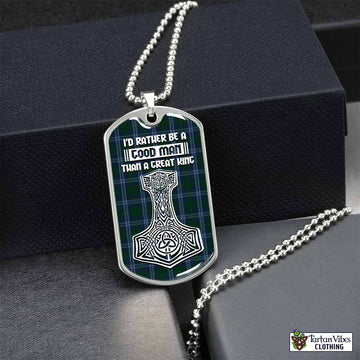 Jones of Wales Tartan Dog Tag Necklace Viking Mjolnir Style