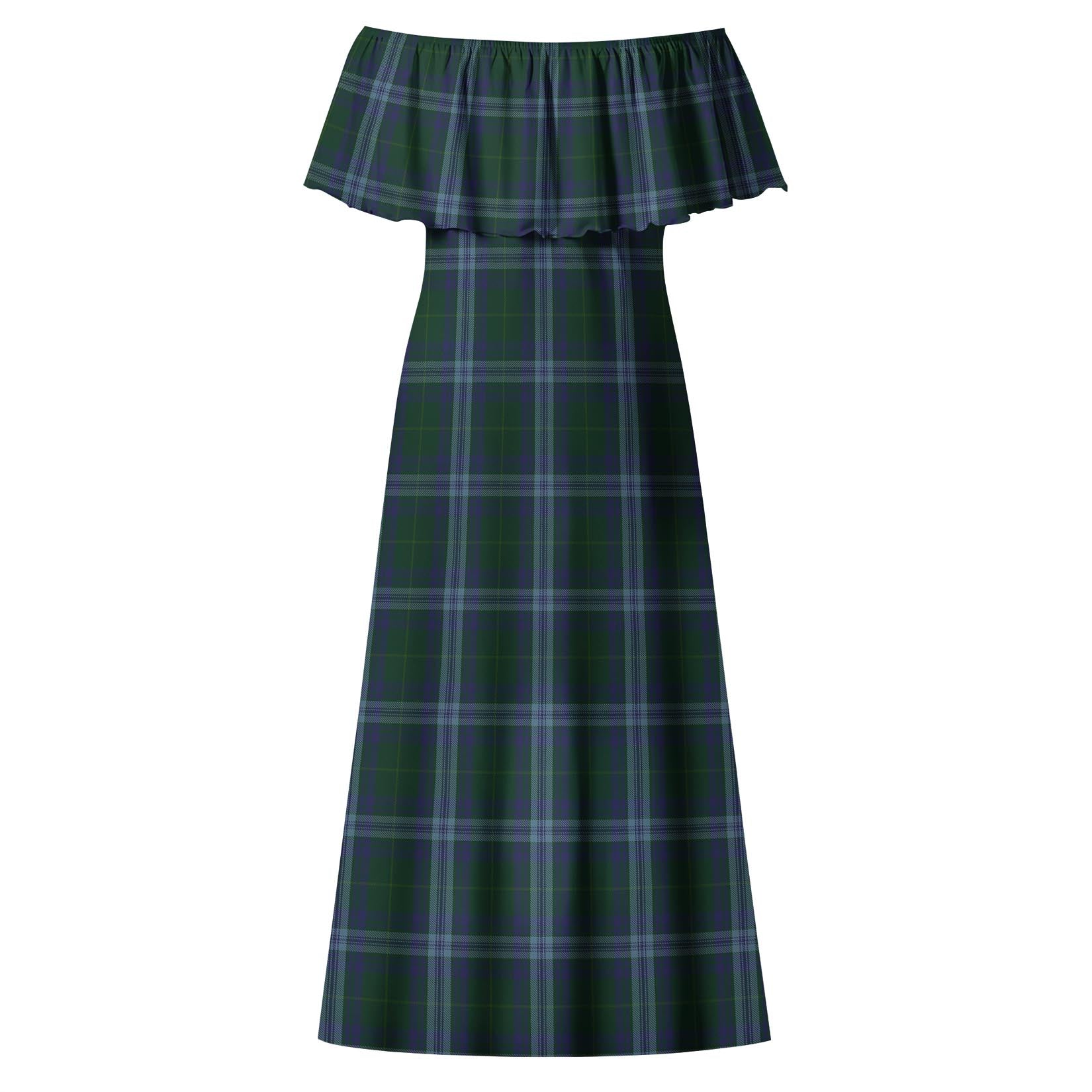 Jones of Wales Tartan Off Shoulder Long Dress - Tartanvibesclothing