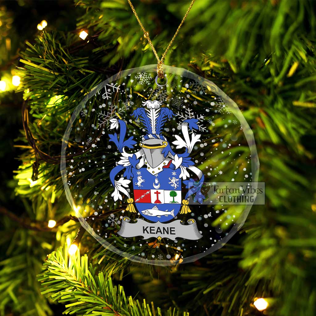 Tartan Vibes Clothing Keane Irish Clan Christmas Glass Ornament with Coat of Arms