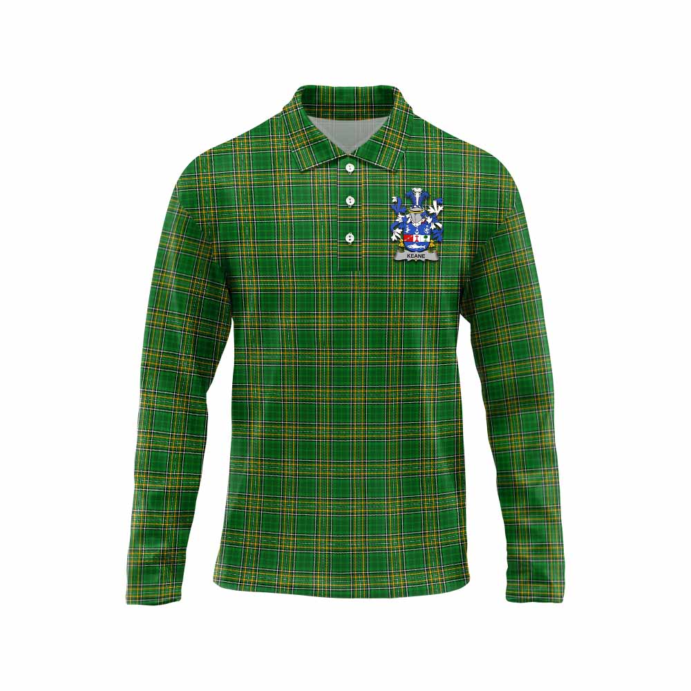 Tartan Vibes Clothing Keane Irish Clan Tartan Long Sleeve Polo Shirt with Coat of Arms