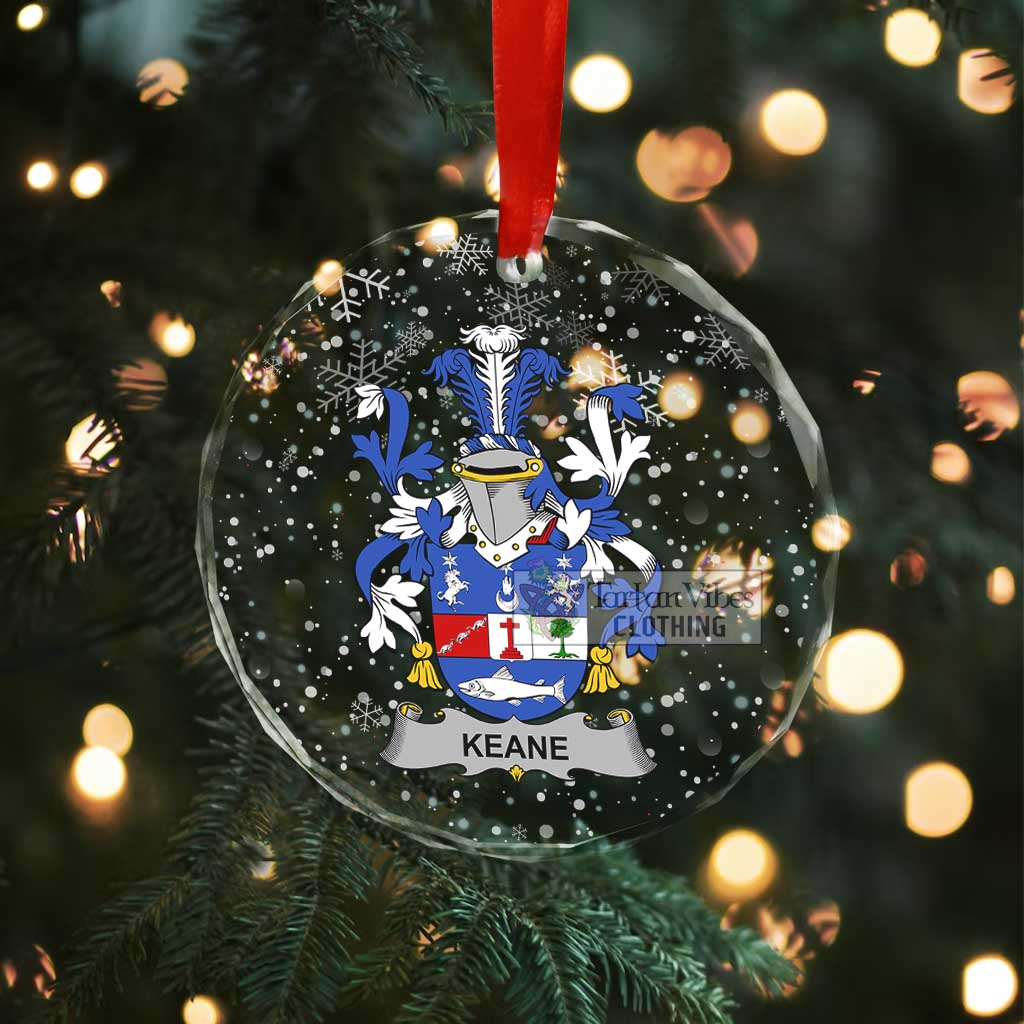 Tartan Vibes Clothing Keane Irish Clan Christmas Glass Ornament with Coat of Arms