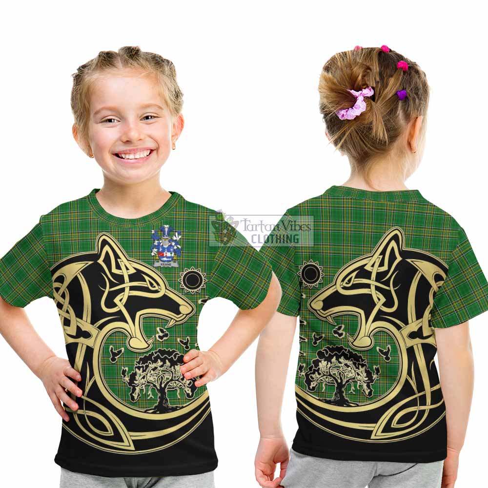 Tartan Vibes Clothing Keane Irish Tartan Kid T-Shirt with Coat of Arms Celtic Wolf Style