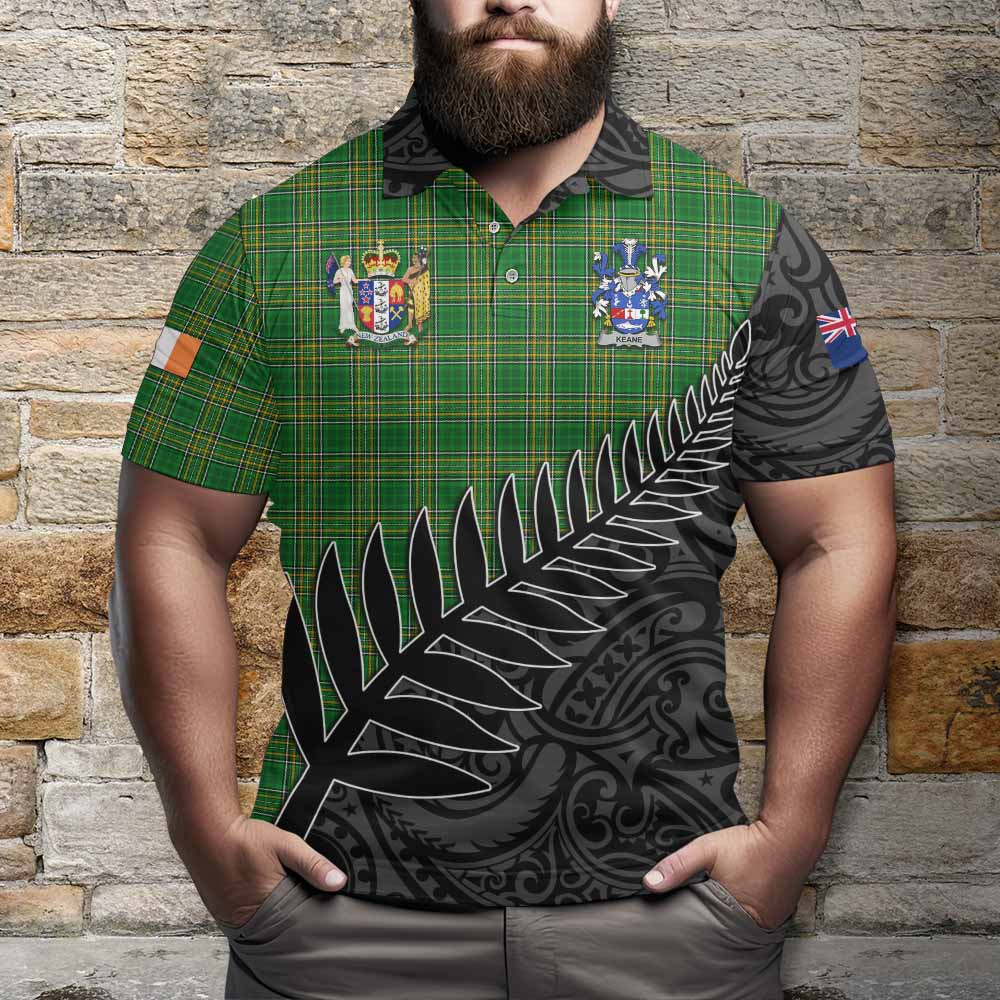 Tartan Vibes Clothing Keane Irish Clan Tartan Polo Shirt with Coat of Arms New Zealand Silver Fern Half Style