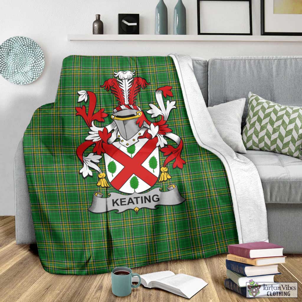 Tartan Vibes Clothing Keating Irish Clan Tartan Blanket with Coat of Arms