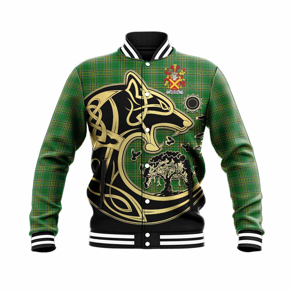 Keevan Irish Tartan Baseball Jacket with Coat of Arms Celtic Wolf Style Unisex - Tartan Vibes Clothing