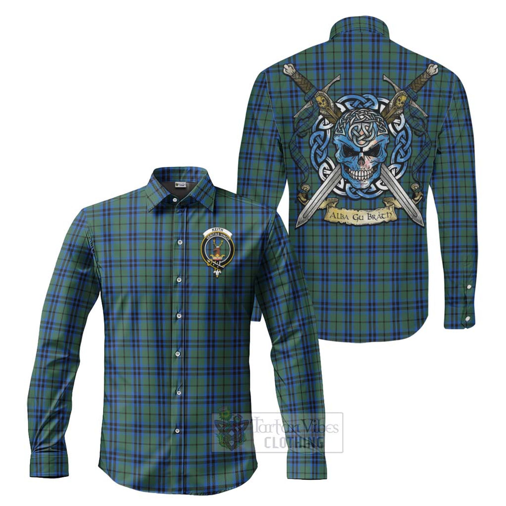 Tartan Vibes Clothing Keith Tartan Long Sleeve Button Shirt with Family Crest Celtic Skull Style