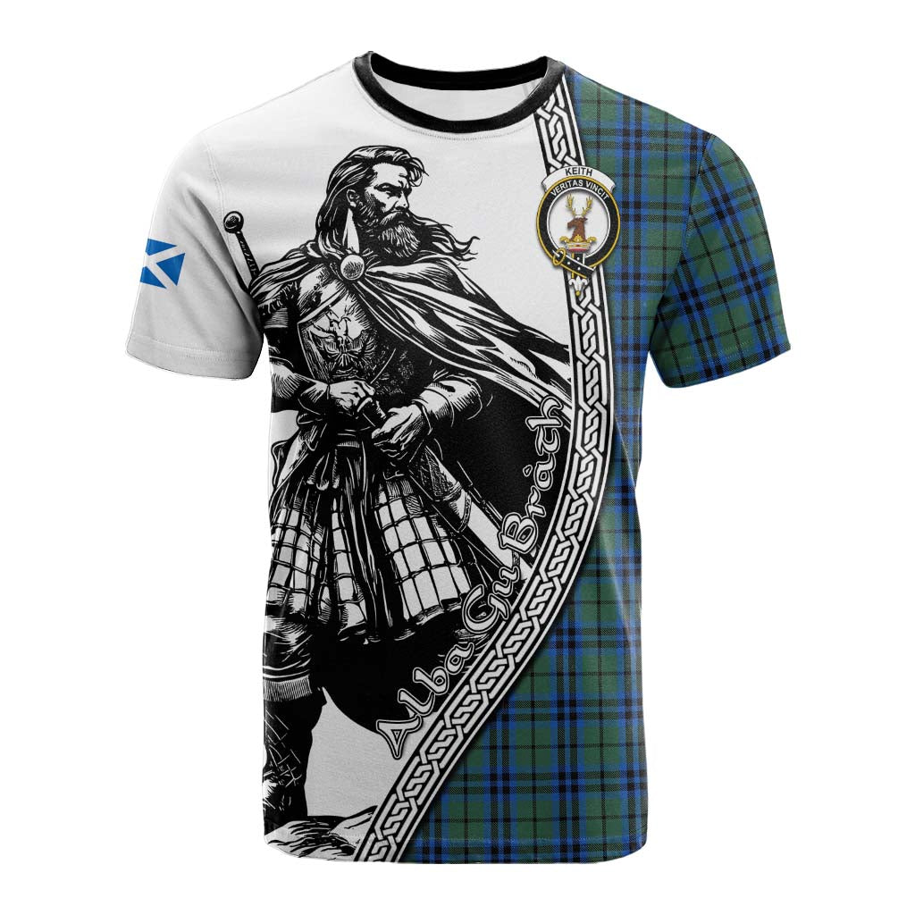 Keith Tartan Clan Crest Cotton T-shirt with Highlander Warrior Celtic Style