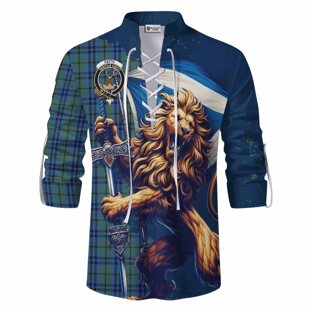 Tartan Vibes Clothing Keith Tartan Family Crest Ghillie Kilt Shirt with Scottish Majestic Lion