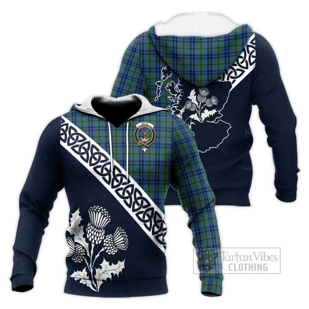 Tartan Vibes Clothing Keith Tartan Knitted Hoodie Featuring Thistle and Scotland Map