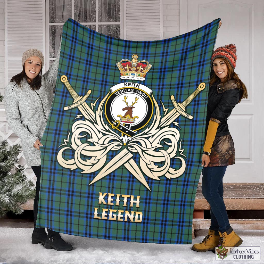 Tartan Vibes Clothing Keith Tartan Blanket with Clan Crest and the Golden Sword of Courageous Legacy