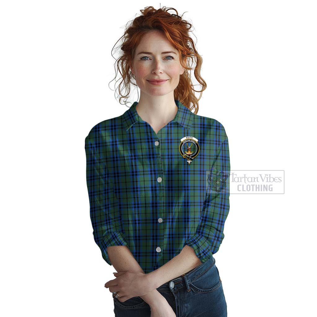 Tartan Vibes Clothing Keith Tartan Women's Casual Shirt with Family Crest and Bearded Skull Holding Bottles of Whiskey